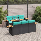 Set di divani da patio vidaXL da 7 pezzi con cuscini, polirattan nero