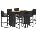 vidaXL 7 Piece Black Patio Bar Set - Weather-Resistant Poly Rattan & Acacia with Stools