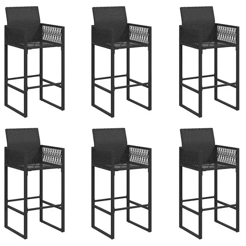 vidaXL 7 részes fekete terasz bárgarnitúra – időjárásálló polirattan és akácfa, bárszékekkel