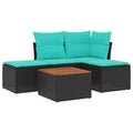 vidaXL 5 Piece Patio Sofa Set with Cushions Black Poly Rattan