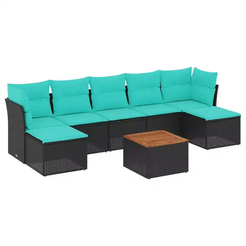 vidaXL 8 Piece Patio Sofa Set with Cushions Black and Blue Poly Rattan