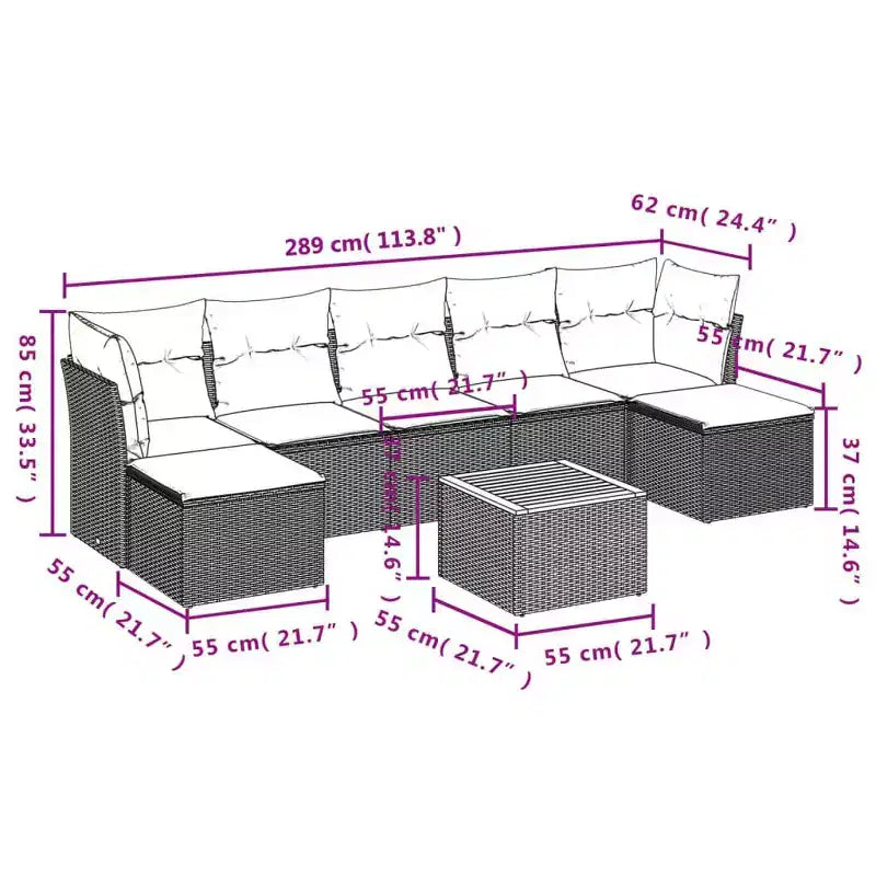 vidaXL 8-teiliges Gartensofaset mit Kissen, schwarzes und blaues Poly-Rattan