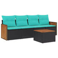 vidaXL 5 Piece Garden Sofa Set with Cushions Black Poly Rattan