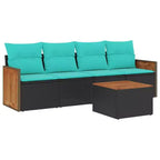 vidaXL 5 Piece Garden Sofa Set with Cushions Black Poly Rattan