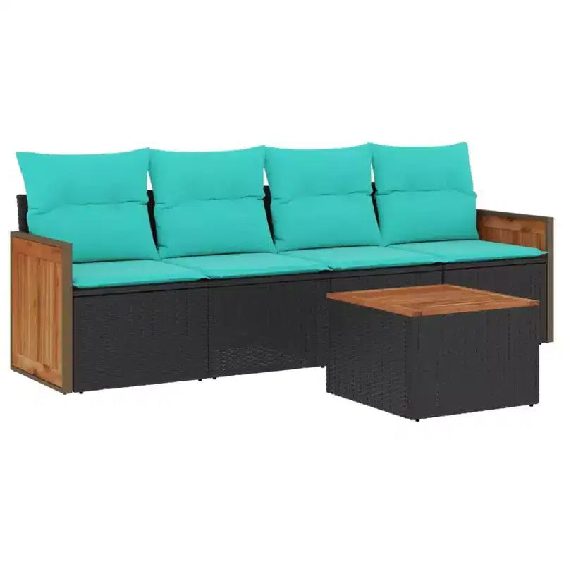 vidaXL 5 Piece Garden Sofa Set with Cushions Black Poly Rattan