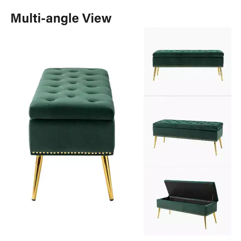 Hippolytus Storage Bench with Nailhead Trim and Button-tufted for Bedroom| ART OF LIVING DESIGNS-BLACK