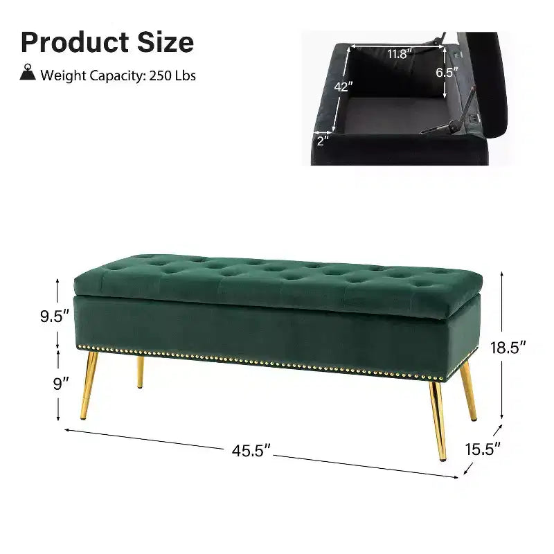 Hippolytus Storage Bench with Nailhead Trim and Button-tufted for Bedroom| ART OF LIVING DESIGNS-BLACK