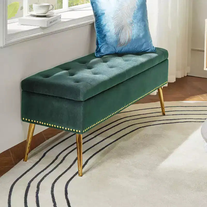 Hippolytus Storage Bench with Nailhead Trim and Button-tufted for Bedroom| ART OF LIVING DESIGNS-BLACK