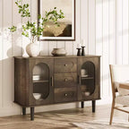CuisinSmart Sideboard Buffet Cabinet with 2 Fluted Glass Doors&3 Drawers, Farmhouse Accent Coffee Bar with Adjustable Shelves for Kitchen Living Room