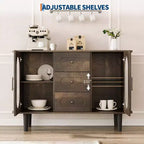 CuisinSmart Sideboard Buffet Cabinet with 2 Fluted Glass Doors&3 Drawers, Farmhouse Accent Coffee Bar with Adjustable Shelves for Kitchen Living Room