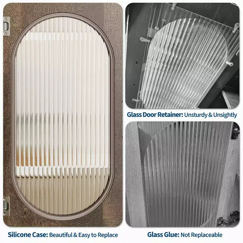 CuisinSmart Sideboard Buffet Cabinet with 2 Fluted Glass Doors&3 Drawers, Farmhouse Accent Coffee Bar with Adjustable Shelves for Kitchen Living Room