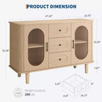 CuisinSmart Sideboard Buffet Cabinet with 2 Fluted Glass Doors&3 Drawers, Farmhouse Accent Coffee Bar with Adjustable Shelves for Kitchen Living Room