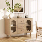 CuisinSmart Sideboard Buffet Cabinet with 2 Fluted Glass Doors&3 Drawers, Farmhouse Accent Coffee Bar with Adjustable Shelves for Kitchen Living Room