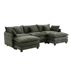 EHMKNP 3-Seat U-Shaped Modern Cloud Couch - Chenille Modular Sectional with Deep Seat, 2 Ottoman & 4 Pillows for Home/Apartment Spaces