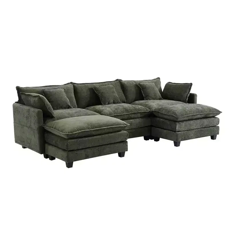 EHMKNP 3-Seat U-Shaped Modern Cloud Couch - Chenille Modular Sectional with Deep Seat, 2 Ottoman & 4 Pillows for Home/Apartment Spaces