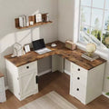 60-inch Executive L-Shaped Desk with File Drawers, Adjustable Storage Cabinet, and Corner Computer Workstation for Home Office