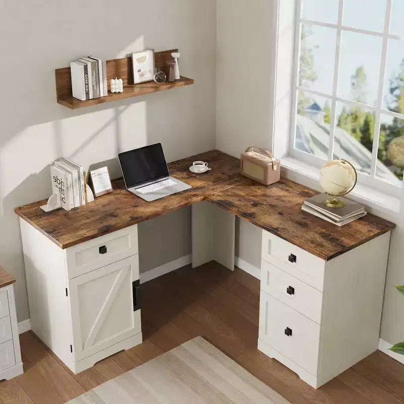 60-inch Executive L-Shaped Desk with File Drawers, Adjustable Storage Cabinet, and Corner Computer Workstation for Home Office