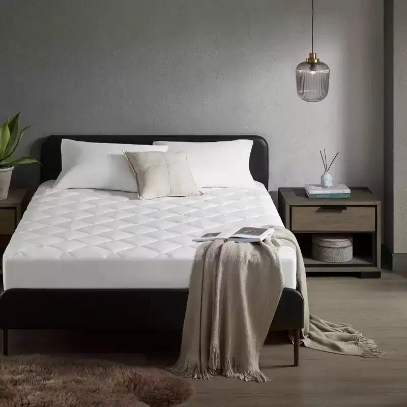 Okak Modern White Nylon Deep Pocket Mattress Pad for Comfy Sleep,Overfilled Bed Mattresses Protective Pad