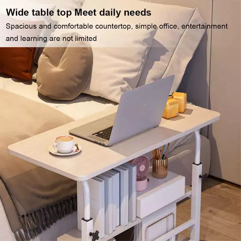 Portable Rolling Desk on Wheels, Mobile Computer Desk for Small Space Small Standing Desk, Adjustable Height, Storage Shelves, for Home Office Study
