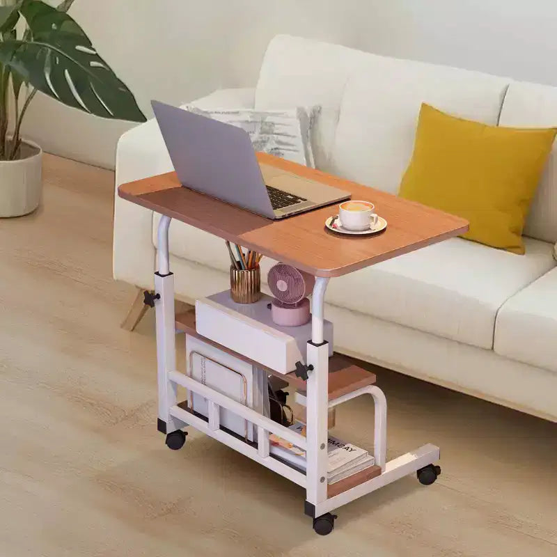 Portable Rolling Desk on Wheels, Mobile Computer Desk for Small Space Small Standing Desk, Adjustable Height, Storage Shelves, for Home Office Study