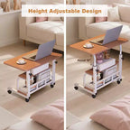 Portable Rolling Desk on Wheels, Mobile Computer Desk for Small Space Small Standing Desk, Adjustable Height, Storage Shelves, for Home Office Study