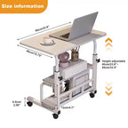 Portable Rolling Desk on Wheels, Mobile Computer Desk for Small Space Small Standing Desk, Adjustable Height, Storage Shelves, for Home Office Study