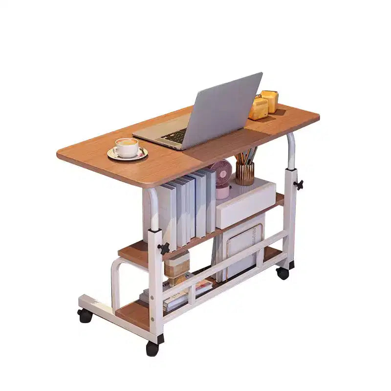 Portable Rolling Desk on Wheels, Mobile Computer Desk for Small Space Small Standing Desk, Adjustable Height, Storage Shelves, for Home Office Study