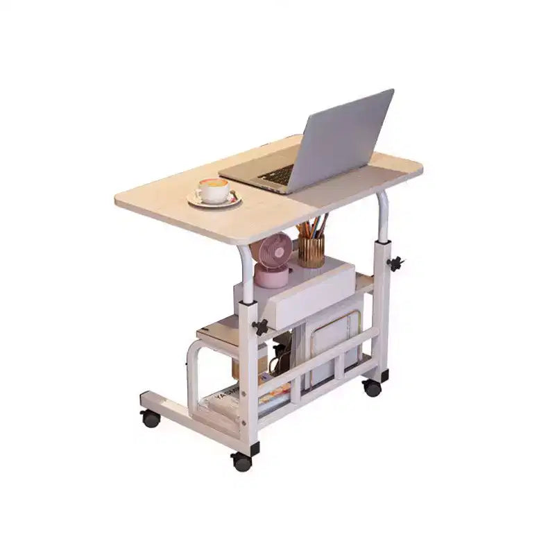 Portable Rolling Desk on Wheels, Mobile Computer Desk for Small Space Small Standing Desk, Adjustable Height, Storage Shelves, for Home Office Study