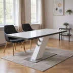 HomeRoots 63 White and Silver Wood and Metal Pedestal Base Dining Table