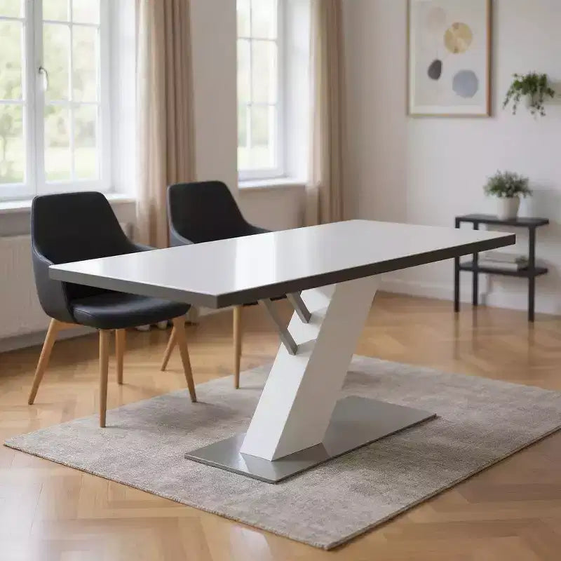 HomeRoots 63 White and Silver Wood and Metal Pedestal Base Dining Table
