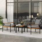 Costway 3 PCS Patio Furniture Set with Coffee Table Removable Cushions Acacia Wood Armrests Black/Gray