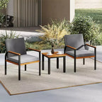 Costway 3 részes teraszbútor-garnitúra dohányzóasztallal, levehető párnákkal, akácfa kartámaszokkal, fekete/szürke