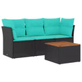 vidaXL 4 Piece Patio Sofa Set with Cushions Black Poly Rattan