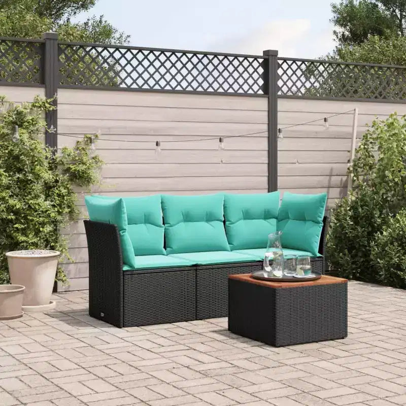 vidaXL Set di divani da patio da 4 pezzi con cuscini, polirattan nero