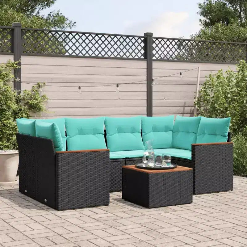 vidaXL Schwarze Gartensofagarnitur aus PE-Rattan, 7-teilig, mit verstellbaren Armlehnen