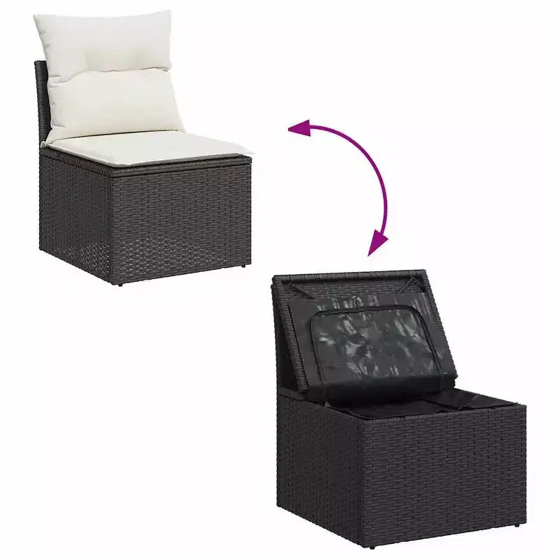 vidaXL Schwarze Gartensofagarnitur aus PE-Rattan, 7-teilig, mit verstellbaren Armlehnen