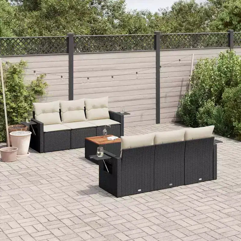 vidaXL Schwarze Gartensofagarnitur aus PE-Rattan, 7-teilig, modular