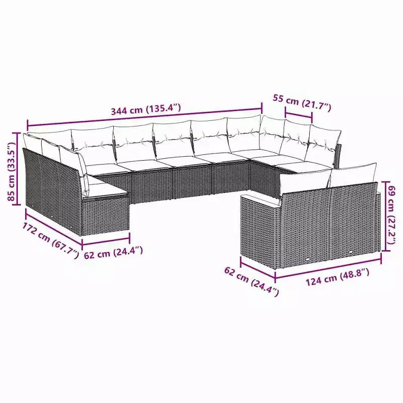 vidaXL Schwarze Gartensofagarnitur aus PE-Rattan, 7-teilig, modular