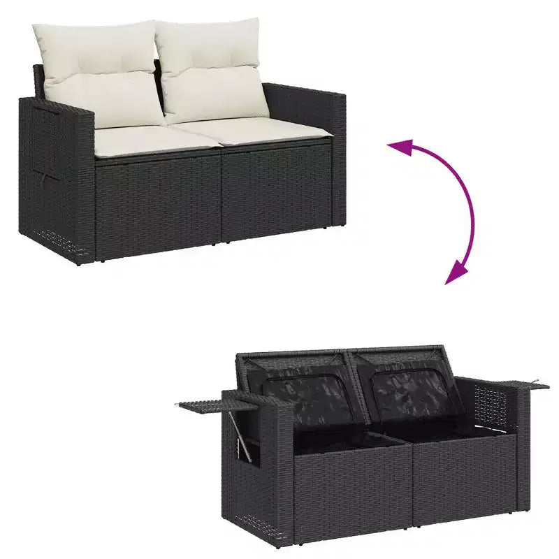 vidaXL Schwarze Gartensofagarnitur aus PE-Rattan, 7-teilig, modular