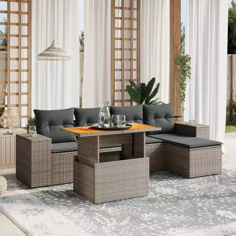 vidaXL Gartensofa-Set, grauer PE-Rattan, mittelgroß, verstellbare Füße