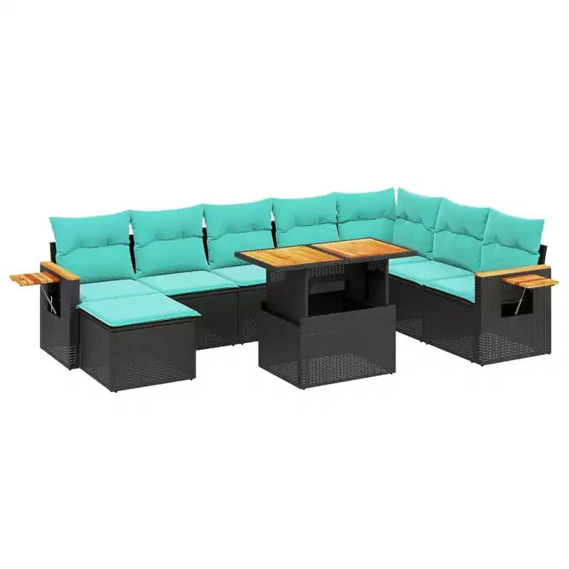 vidaXL 9 Piece Patio Sofa Set with Cushions - Black