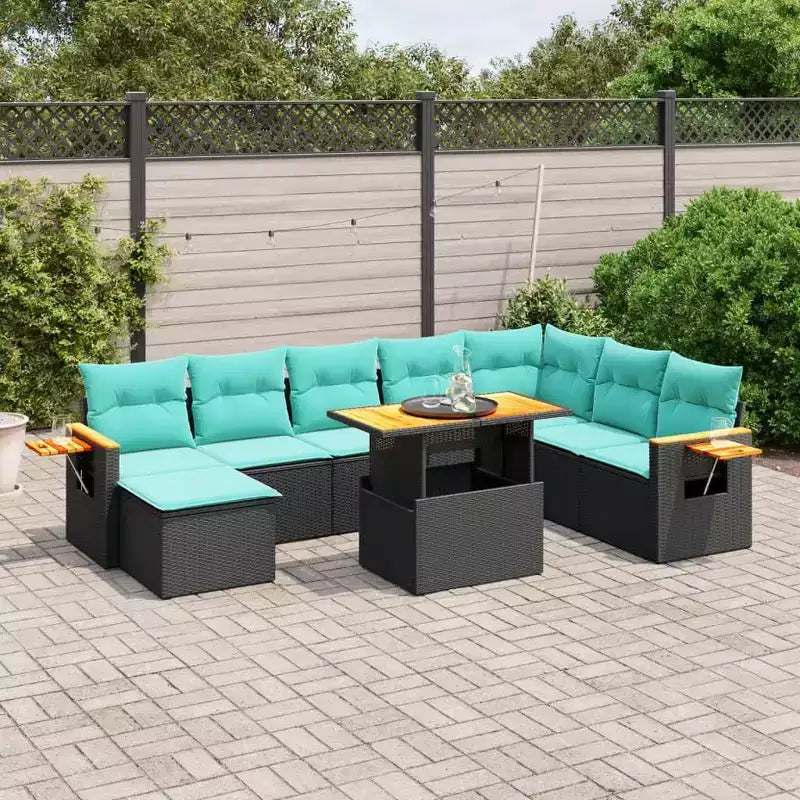 vidaXL 9-teiliges Gartensofa-Set mit Sitzkissen – Schwarz