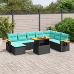 vidaXL 9-teiliges Gartensofa-Set mit Sitzkissen – Schwarz