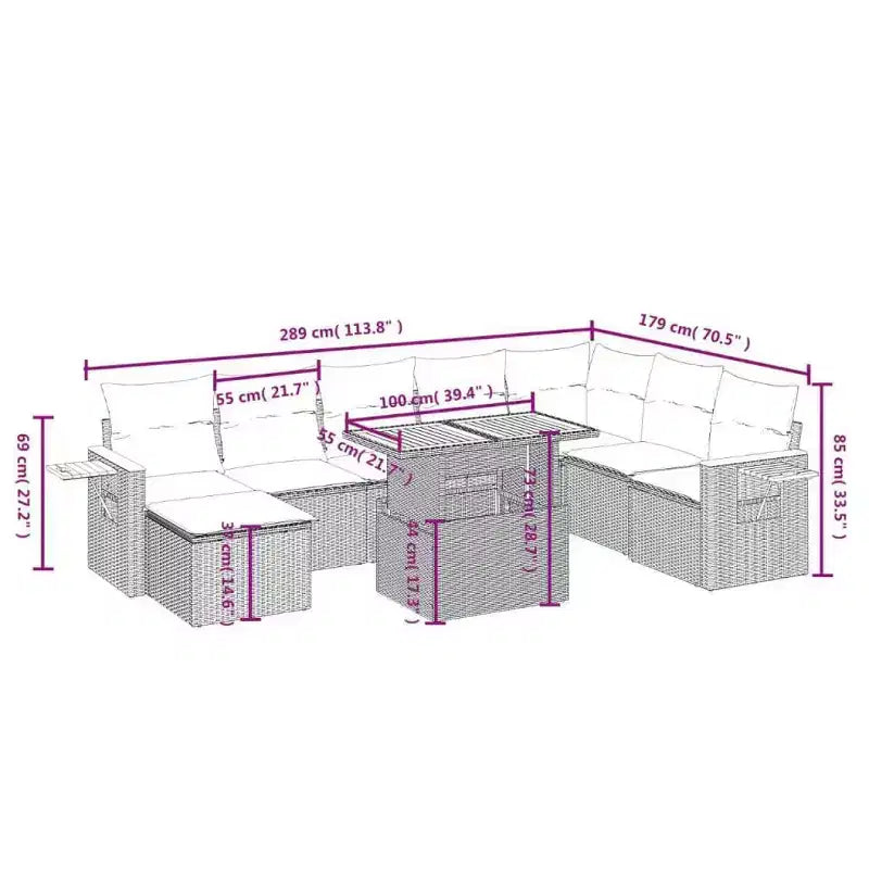 vidaXL 9-teiliges Gartensofa-Set mit Sitzkissen – Schwarz