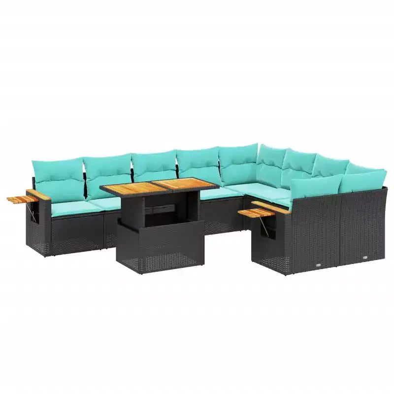 vidaXL 10 Piece Patio Sofa Set with Cushions - Black