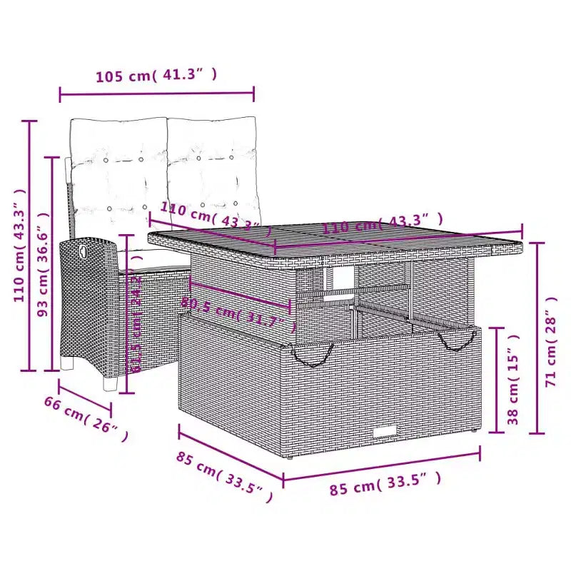 vidaXL Ensemble repas de jardin noir et marron