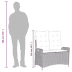 vidaXL Ensemble repas de terrasse avec coussins – 2 pièces, mobilier d’extérieur de jardin en polyrotin noir, table et banc inclinable