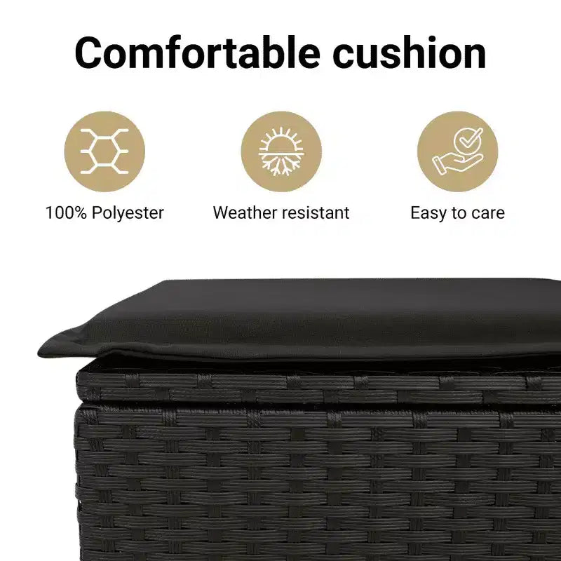 vidaXL Ensemble repas de terrasse avec coussins – 2 pièces, mobilier d’extérieur de jardin en polyrotin noir, table et banc inclinable