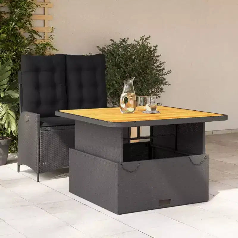 vidaXL Ensemble repas de terrasse avec coussins – 2 pièces, mobilier d’extérieur de jardin en polyrotin noir, table et banc inclinable