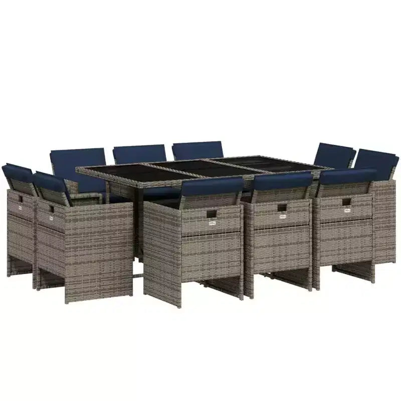vidaXL Patio Dining Set of 10 Grey Poly Rattan 10-Seater Foldable